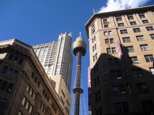 高305公尺的雪梨塔 與古典建築相映成趣